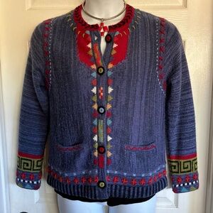 ORVIS…wool cardigan embroidery Sweater